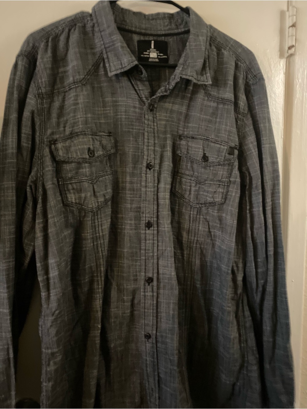 Buffalo David Bitton Men's Charcoal Plaid Button- 2xL big & tall shirt